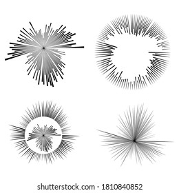 Radialgeschwindigkeits-Linien in Circle Form für Comicbücher . Feuerwerk Explosionshintergrund . Vektorgrafik . Starburst
 rundes Logo. Circular Design Element. Abstrakte geometrische Sternchen . Sonnenbrand.