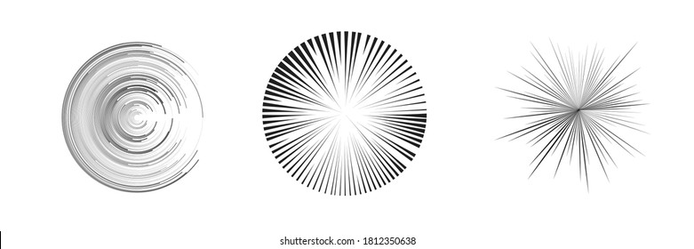 Líneas de velocidad radial en forma de círculo para historietas . fuegos artificiales Fondo de explosión . Ilustración vectorial. Starburst
 logotipo redondo. Elemento de diseño circular. Resumen Rayos de estrellas geométricas . Salto de sol.
