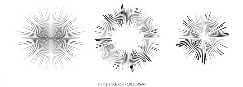 Radial speed Lines in Circle Form for comic books . fireworks Explosion background . Vector Illustration . Starburst
 round Logo . Circular Design element . Abstract Geometric star rays . Sunburst .