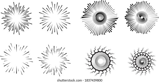 Radial speed Lines in Circle Form for comic books . fireworks Explosion background . Vector Illustration . Starburst
 round Logo . Circular Design element . Abstract Geometric star rays . Sunburst .