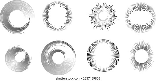 Radial speed Lines in Circle Form for comic books . fireworks Explosion background . Vector Illustration . Starburst
 round Logo . Circular Design element . Abstract Geometric star rays . Sunburst .