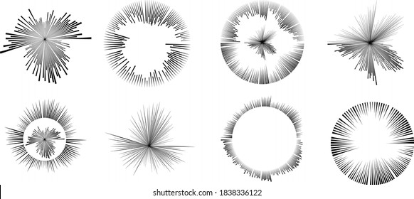 Radial speed Lines in Circle Form for comic books . fireworks Explosion background . Vector Illustration . Starburst
 round Logo . Circular Design element . Abstract Geometric star rays . Sunburst .