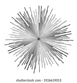 Líneas de velocidad radial en forma de círculo para historietas . fuegos artificiales Fondo de explosión . Ilustración vectorial. Starburst
 logotipo redondo. Elemento de diseño circular. Resumen Rayos de estrellas geométricas . Salto de sol.