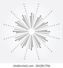 Radial speed lines in circle form for comic books. Fireworks explosion background. Vector illustration. Starburst round Logo. Circular design element. Abstract Geometric star rays.