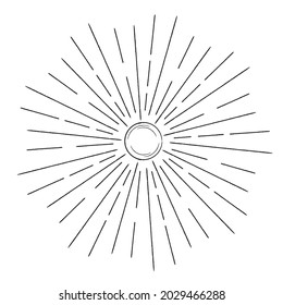 Radial speed Lines in Circle Form for comic books . Sun background . Vector Illustration . Starburst
 round Logo . Circular Design element . Abstract Geometric star rays . Sunburst . 
