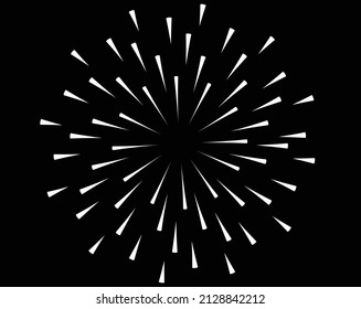 Radial speed Lines in Circle Form for comic books . fireworks Explosion background . Vector Illustration . Starburst round Logo . Circular Design element . Abstract Geometric star rays . Sunburst