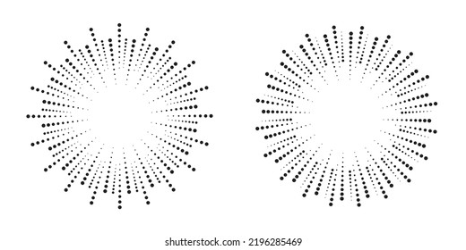 Radial speed lines in circle form for comic books. Fireworks explosion background set. Vector illustration. Starburst round Logo. Circular design element. Abstract Geometric star rays.