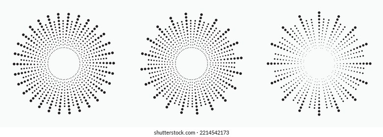 Radial speed lines in circle form for comic books. Fireworks explosion background, pattern, theme set. Starburst round Logo. Circular design element. Abstract Geometric star rays.