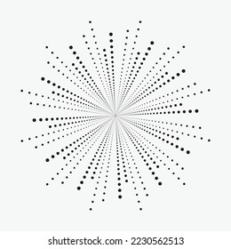 Radial speed lines in circle form for comic books. Fireworks explosion background. Vector illustration. Starburst round Logo. Circular design element. Abstract Geometric star rays.