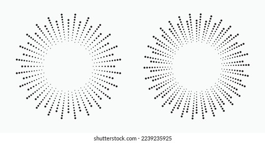 Líneas de velocidad radial en forma de círculo para libros de historietas. Fondo de la explosión de fuegos artificiales. Ilustración vectorial. Juego de logotipos redondos de Starburst. Elemento de diseño circular. Resumen Rayos de estrellas geométricas.