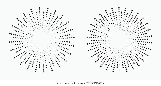 Radiale Geschwindigkeitslinien in Kreisform für Comicbücher. Feuerwerke, Explosionshintergrund. Vektorgrafik. Starburst runde Logokombination. Circular Design Element. Abstrakte geometrische Sternchen.