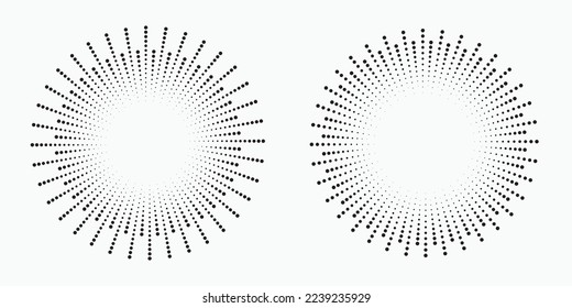 Radial speed lines in circle form for comic books. Fireworks explosion background. Vector illustration. Starburst round Logo set. Circular design element. Abstract Geometric star rays.