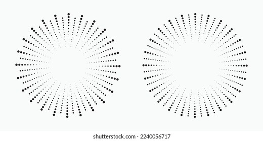 Radial speed lines in circle form for comic books. Fireworks explosion background set. Vector illustration. Starburst round Logo. Circular design element. Abstract Geometric star rays.