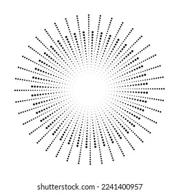 Radial speed lines in circle form for comic books. Fireworks explosion background. Vector illustration. Starburst round Logo. Circular design element. Abstract Geometric star rays.