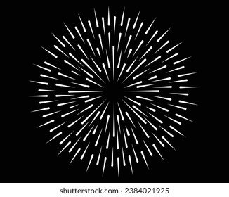 Radial speed Lines in Circle Form for comic books . fireworks Explosion background . Vector Illustration . Starburst round Logo . Circular Design element . Abstract Geometric