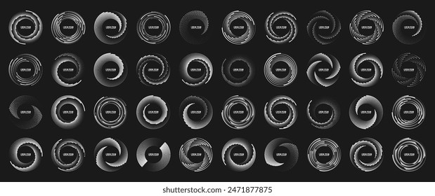 Radial speed Lines in Circle Form for comic books. Design element for frame, logo, tattoo, web pages, prints, posters, template, abstract vector background. Set of speed lines in circle form.