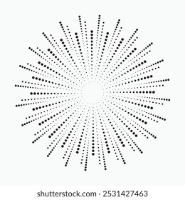 Linhas de velocidade radial em forma de círculo para revistas em quadrinhos. Plano de fundo de explosão do Fireworks. Ilustração vetorial. Logotipo redondo Starburst. Elemento de desenho circular. Raios estelares geométricos.