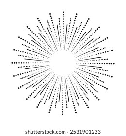 Radial speed lines in circle form for comic books. Fireworks explosion background. Vector illustration. Starburst round Logo. Circular design element. Abstract Geometric star rays.