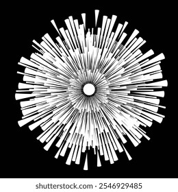 Radialgeschwindigkeit Linien in Kreisform bilden einen Strahlbruch . Feuerwerk Explosion . Vektorlichtbündel . Das runde Logo von Starburst. Abstrahlende Streifen .  Gestaltungselement . Abstrakte Sternstrahlen explodieren . Sonnenaufgang.