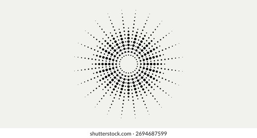 Linhas de velocidade radial em forma de círculo para revistas em quadrinhos. Plano de fundo de explosão do Fireworks. Ilustração vetorial. Logotipo redondo Starburst. Elemento de desenho circular. Raios estelares geométricos abstratos