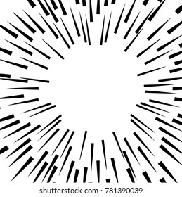 Radial speed Lines in Circle Form for comic books . Explosion background . Vector Illustration .Technology round Logo . Circular Design element . Abstract Geometric shape . Sunburst .