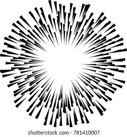 Radial speed Lines in Circle Form for comic books . fireworks Explosion background . Vector Illustration .Technology round Logo . Circular Design element . Abstract Geometric shape . Sunburst .