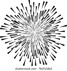Radial speed Lines in Circle Form for comic books . Explosion background . Vector Illustration .Technology round Logo . Circular Design element . Abstract Geometric shape . Sunburst .