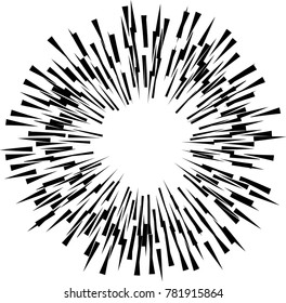 Radial speed Lines in Circle Form for comic books . Explosion background . Vector Illustration .Technology round Logo . Circular Design element . Abstract Geometric shape . Sunburst .