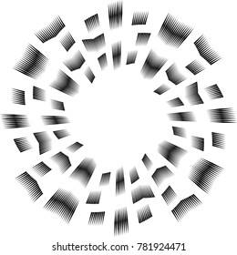 Radial speed Lines in Circle Form for comic books . Explosion background . Vector Illustration .Technology round Logo . Circular arrows . Design element . Abstract Geometric shape . Sunburst .