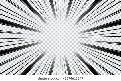 Radial speed lines for comic books on transparent background. Vector illustration.