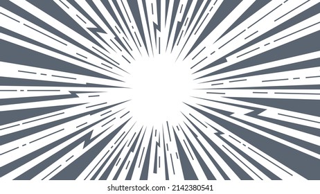 Radial speed lines in comics style. Vector background. Manga action, superhero speed template. 