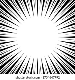 Líneas de velocidad radial. Explosión. Las líneas negras estallan. Antecedentes abstractos. Ilustración vectorial.