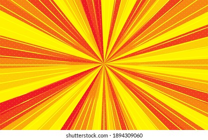 Radialgeschwindigkeits-Linien mit Fokus in der Mitte. Hintergrund mit hellroten, gelben Farben, Streifen. Vorlage für die Gestaltung von Werbung, Flyern, Websites. Verwendung für den Druck auf Papier, Textilien, Banner