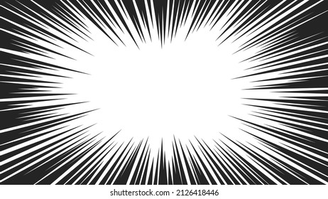Radial speed lines. Graphics blast frame, black convergent strips or comic zoom effect. Manga or anime element, abstract power exact vector background