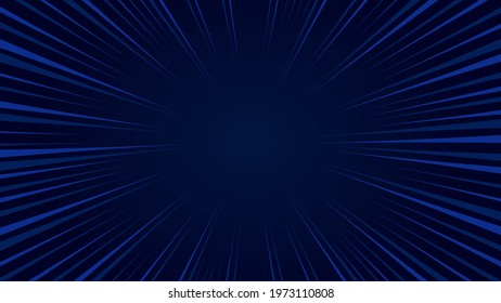 Radial speed lines on dark blue background. Comic book element. Vector background.