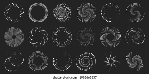Radial speed lines set of dark dotted curves swirling halftone thin thick abstract patterns Apply for web pages prints stamps logos games downloads poster frame icons stylization of business card site