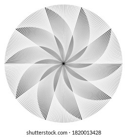 Radial speed Lines in Spiral Form for comic books . fireworks Explosion background . Vector Illustration . Starburst
 round Logo . Circular Design element . Abstract Geometric star rays . Sunburst .