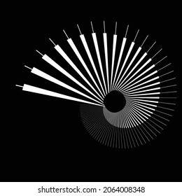 Líneas de velocidad radial en forma de espiral para historietas . fuegos artificiales Fondo de explosión . Ilustración vectorial. Starburst
 logotipo redondo. Elemento de diseño circular. Resumen Rayos de estrellas geométricas . Salto de sol.