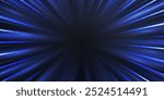 Radial speed rays, light neon flow, zoom in motion effect, blue glow speed lines, colorful light trails, perspective stripes. Abstract background, vector illustration.