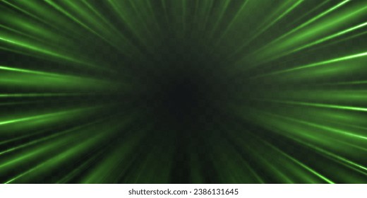 Radial speed rays, light neon flow, zoom in motion effect, green glow speed lines, colorful light trails, perspective stripes 
Abstract background, vector illustration.