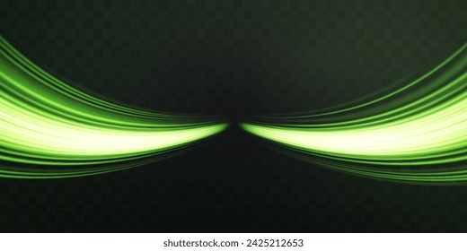 Radial speed rays, light neon flow, zoom in motion effect, green glow speed lines, colorful light trails, perspective stripes 
Abstract background, vector illustration.