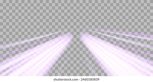 Radial speed rays, light neon flow, zoom in motion effect, purple glow speed lines, colorful light trails, perspective stripes. Abstract background, vector illustration.