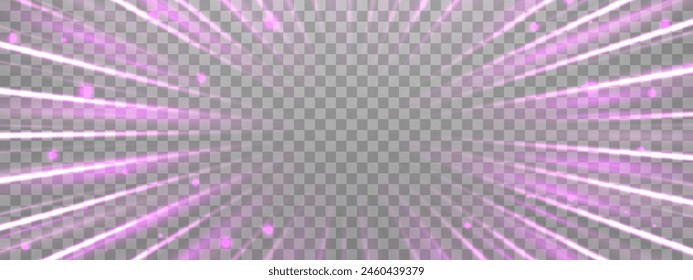 Radial speed rays, light neon flow, zoom in motion effect, pink glow speed lines, colorful light trails, perspective stripes Abstract background, vector illustration.