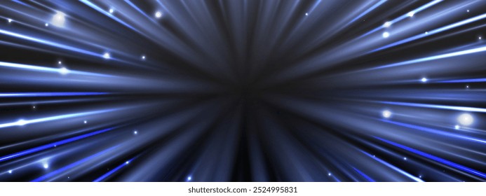 Radial speed rays, light neon flow, zoom in motion effect, blue glow speed lines, colorful light trails, perspective stripes Abstract background, vector illustration.