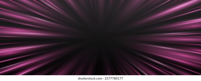 Radial speed rays, light neon flow, zoom in motion effect, pink glow speed lines, colorful light trails, perspective stripes Abstract background, vector illustration.