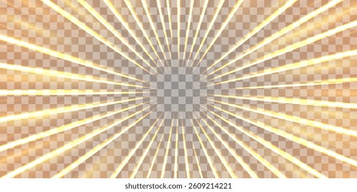 Radial speed rays, light neon flow, zoom in motion effect, orange glow speed lines, colorful light trails, perspective stripes. Abstract background, vector illustration.