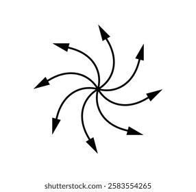 Radial spiral arrow icon. Line centrifuge concentric arrows. Motion spin swirl lines. Expand burst icon. Vector illustration isolated on white background.