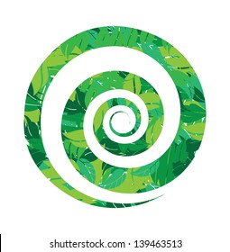 radial, spiral design in leaves vector illustration