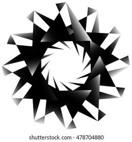 Radial, spirally geometric decorative element - Abstract monochrome shape.
