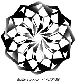 Radial, spirally geometric decorative element - Abstract monochrome shape.
